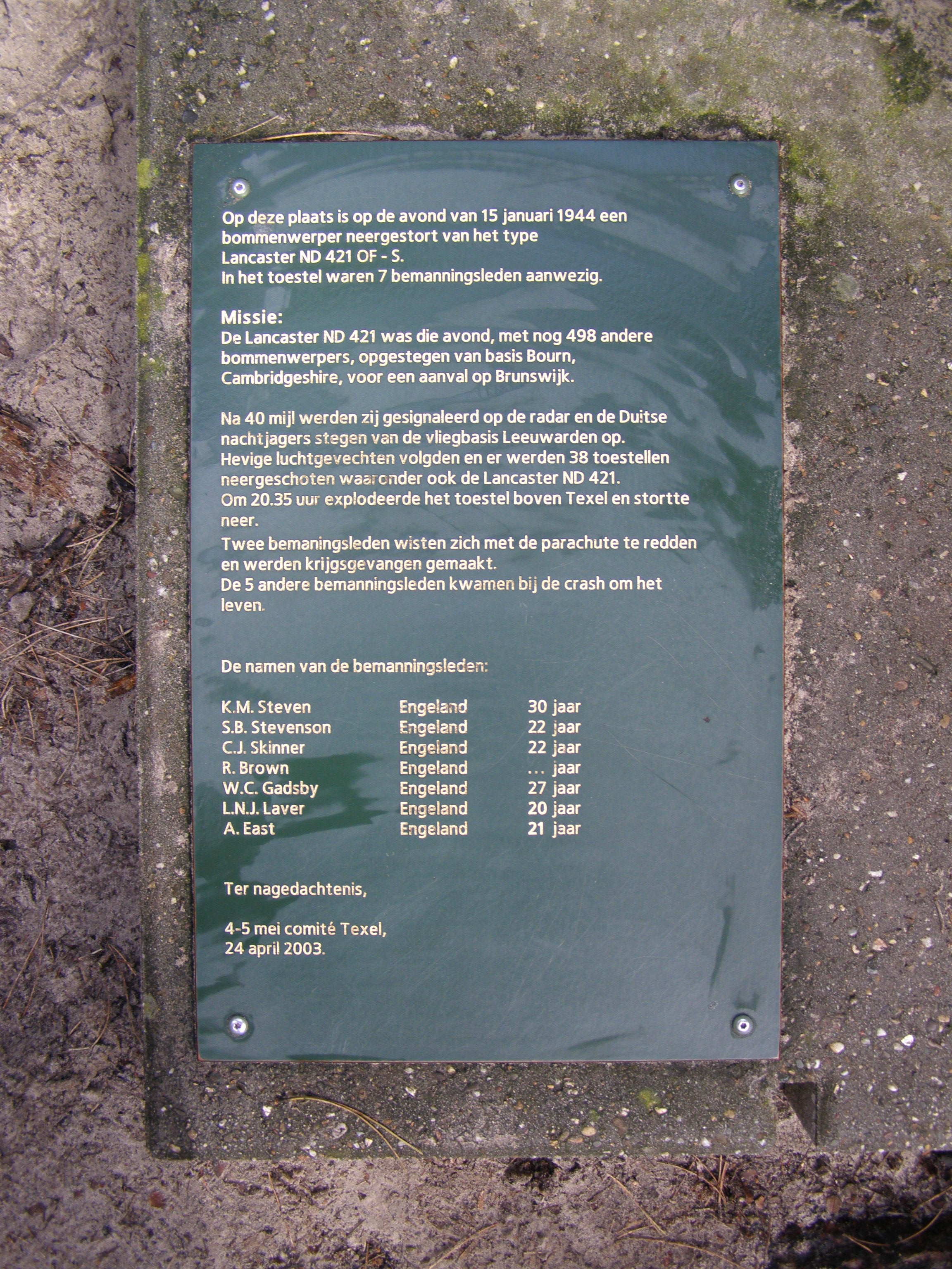 ND421 OF-S for Sugar crash site memorial